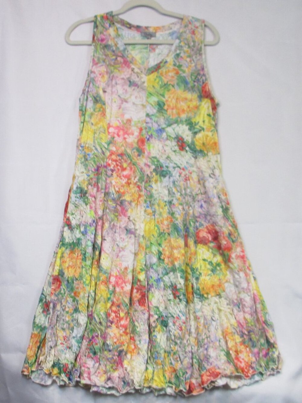 Shana Apparel Sleeveless Midi-length Floral Crinkle Dress Size Large Multicolor